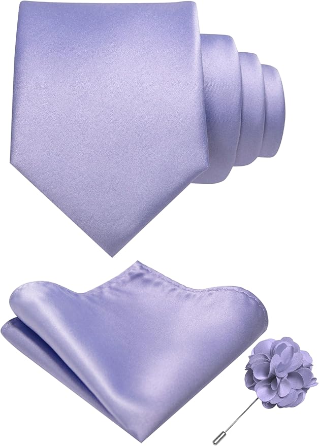 RBOCOTT Solid Color Tie and Pocket Square Hankerchief with Lapel Pin Set for Men