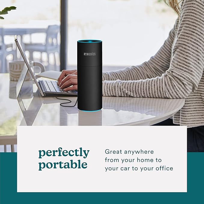 Homedics Portable Humidifier - Small Air Humidifiers for Bedroom, Plants, Office, Travel - Cool Mist Humidifiers, Color-Changing Accent Light, 2 Mist Settings, Black