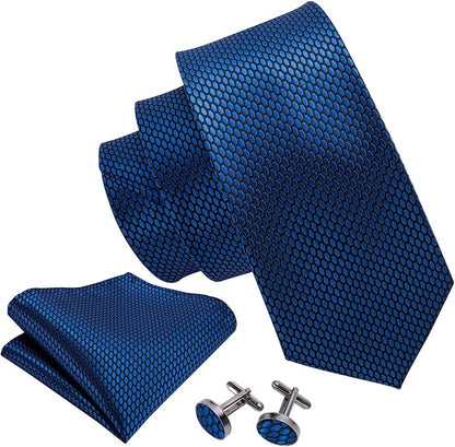 Barry.Wang Tie Sets for Men Silk Solid Necktie Stain Ties Handkerchief Pocket Square Cufflinks Wedding Business Dyed