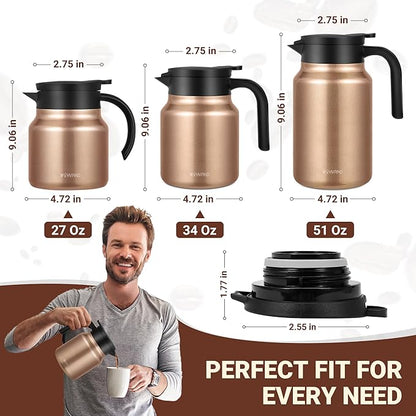 27Oz Thermal Coffee Carafes For Keeping Hot/Cold, Stainless Steel Coffee Carafe, Dustproof Insulated Water Carafe for Party/Home, Copper