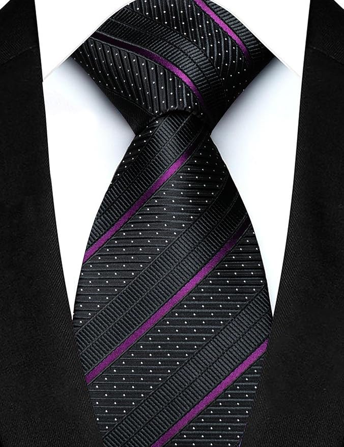JEMYGINS Mens Striped Tie and Lapel Pin Necktie Pocket Square with Tie Clip Sets for Business Casual 4PCS