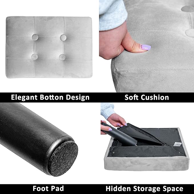 CAROLMADE Ottoman Foot Rest, Velvet Small Ottoman Foot Stool with Legs Modern Footstool Ottomans for Living Room Entryway Office (Velvet-Grey)