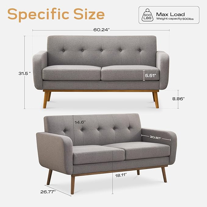 HUIMO Living Room Set, Button Tufted Living Room Furniture Sets, Upholstered Modern Couch Set with Solid Frame, Deep Seat Sofa Set for Living Room, Office (Dark Grey, 2 Piece Set-loveseat+Chair)