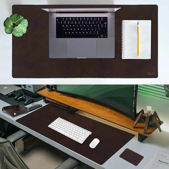Elizo Leather Desk Mat Desk Pad Blotter Set - Real Full-Grain Leather (32x16) 2-Layer Genuine Desk Cover Protector & Large Mouse Pad, Computer Keyboard Desk Accessories for Office & Home