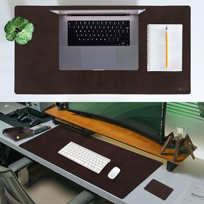 Elizo Leather Desk Mat Desk Pad Blotter Set - Real Full-Grain Leather (32x16) 2-Layer Genuine Desk Cover Protector & Large Mouse Pad, Computer Keyboard Desk Accessories for Office & Home