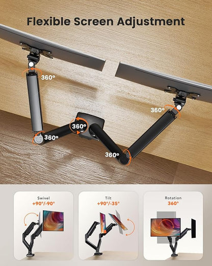 ErGear Dual Monitor Stand up to 32 inches Screen, Load-Bearing Max 22 lbs Each Arm, Adjustable Dual Monitor Mount, Sturdy Steel vesa Monitor Mount with Stable VESA 75x75 100x100mm