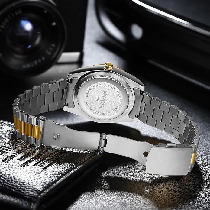 NIBOSI Men's Watches Analog Quartz Diamond Bezel Stainless Steel Dial Rose Gold Silver Watches for Men Waterproof Business Classic Dress Wrist Watch with Day Date