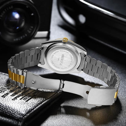 NIBOSI Men's Watches Analog Quartz Diamond Bezel Stainless Steel Dial Rose Gold Silver Watches for Men Waterproof Business Classic Dress Wrist Watch with Day Date