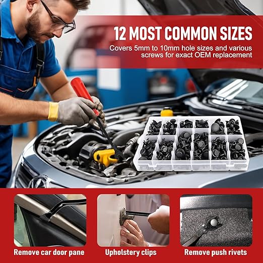 240PCS Automotive Clips and Fasteners - Bumper Retainer Clips, Car Plastic Rivets Push Retainer Kit with Popular Sizes - Door Trim Panel & Fender Clips for GM, Ford, Toyota, Honda, Chrysler