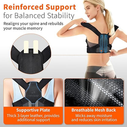 Posture Corrector for Women, Adjustable Back Straightener with Enhanced Support, Invisible Under Clothes, Breathable Upper Back Brace for Neck, Back Pain Relief, Correct Hunchback, Slouching, L/XL