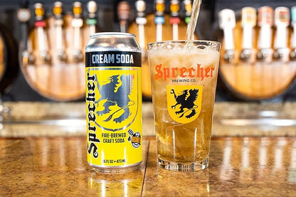 Sprecher Cream Soda Craft Soda – Fire-Brewed with Real Honey, Rich Vanilla Honey Flavor, Handcrafted, Caffeine-Free Gourmet Beverage – 16 fl oz Cans (12 Pack)