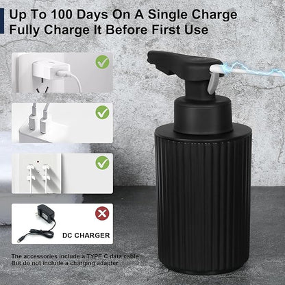 Automatic Soap Dispenser Foaming Touchless: 9oz Black Plastic - Rechargeable Electric Smart Auto Foam Soap Dispenser - Hand Dish Bathroom Kitchen