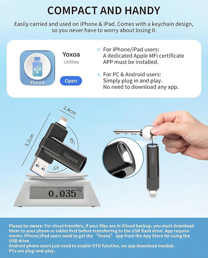 MFi Certified 512GB Flash Drive for iPhone & iPad, High-Speed Photo Stick for External Memory Storage, Backup & Transfer Files, USB Stick for iPhone/iPad/iOS/Android/PC (Available Space: ~484GB)Black