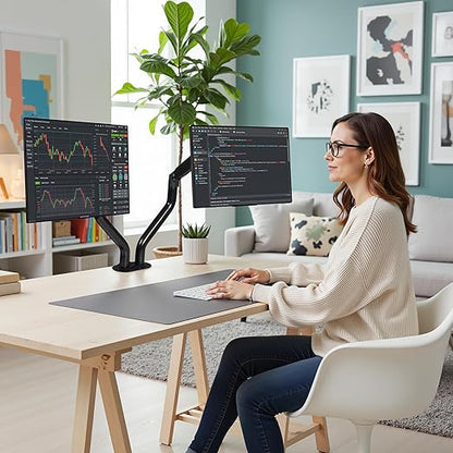 Lyngins Dual Monitor Desk for 15 to 27 Inch Screens Computer Dual Monitor Stand for Desk, Stand Up to 26.4lbs Monitor Wall Mount, VESA Mounting Holes 75 and 100mm, Black