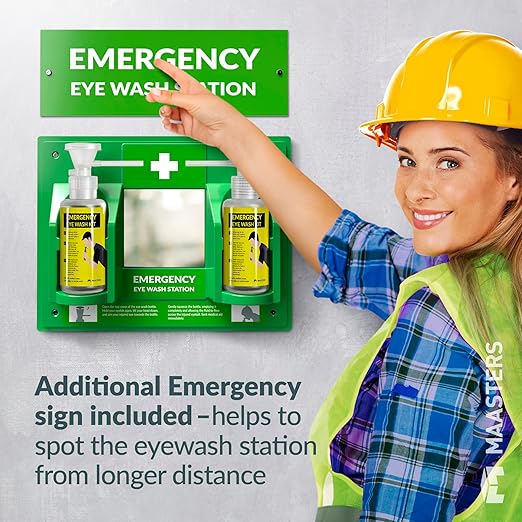 BPA Free Portable Eye Wash Station OSHA Compliant - Wall-Mounted First Aid Eye Wash Kit w/Mirror & 2X 16oz Empty Bottles - No Eyewash Solution Included - Emergency Eyewash - Set of 1
