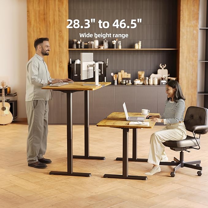 Seang Standing Desk with Adjustable Height, 48x24 Inch Electric Stand Up Desk for Home Office, Studio, Computer Workstation, Rustic Brown Top