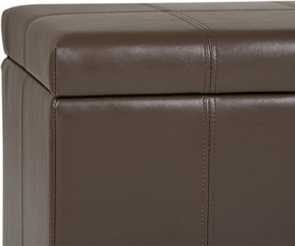 SIMPLIHOME Dover 36 inch Wide Contemporary Rectangle Storage Ottoman Bench in Chocolate Brown Vegan Faux Leather, Assembled, For the Living Room, Entryway and Family Room