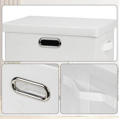 Medium 15" 21 Quart Collapsible Stackable Storage Bins with Lids, 1 Pack White Foldable Fabric Closet Storage Boxes with Lids, 4 Handles Heavy-duty Linen Cube Baskets for Bedroom