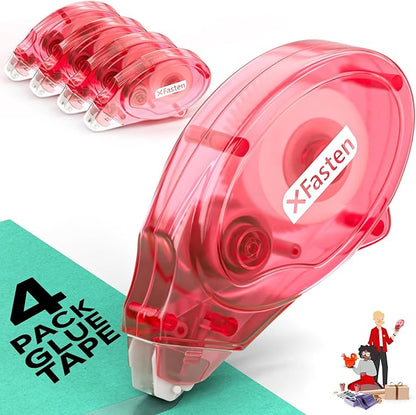 XFasten Glue Tape Roller Runner Pink, Photo-Safe, Zero-Jamming 0.3-inch x 360-inch (4-Pack, 1440-inches Total) Double Sided Gift Wrap Tape Adhesive for Scrapbooking Bullet Journaling Card Making