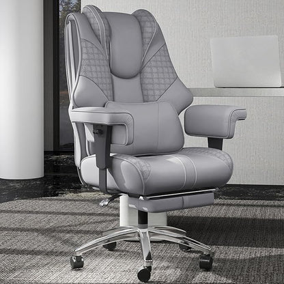 600LBS Big and Tall Office Chair, Oversized Leather Executive Chair with Foot Rest, Wide Ergonomic High-Back Reclining Computer Desk Chair for Heavy People with Lumbar Support and Rolling Wheels
