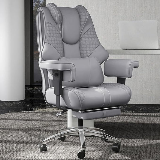 600LBS Big and Tall Office Chair, Oversized Leather Executive Chair with Foot Rest, Wide Ergonomic High-Back Reclining Computer Desk Chair for Heavy People with Lumbar Support and Rolling Wheels