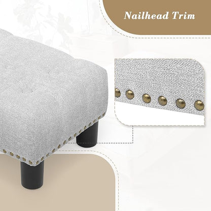 Athena Collection Small Foot Stool Ottoman with Storage, Rectangular Mini Ottoman with Legs Tufted Ottoman Foot Rest Stool Upholstered Ottoman Footstool with Nailhead Trim & Zipper, Light Gray