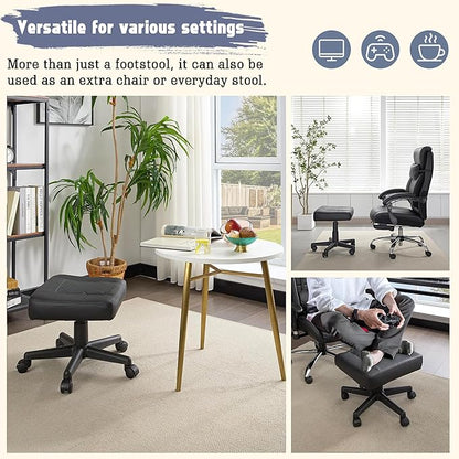 VECELO Under Desk Footrest, PU Ergonomic Foot Rest with Wheels, Comfort Padding, Height Adjustable for Relieving Leg Pain, Stiffness, Black