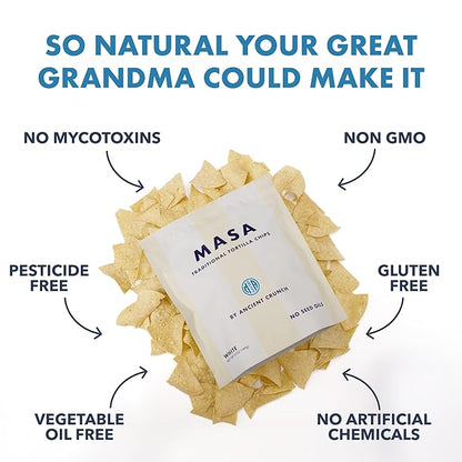 MASA Tortilla Chips Snack Pack - Seed Oil Free Snacks, Organic Chips Tortilla - Gluten & Dairy Free, Naturally Grown Corn Chip - Made with Grass Fed Tallow & Sea Salt (6 Pack, 5oz Each - White Corn)