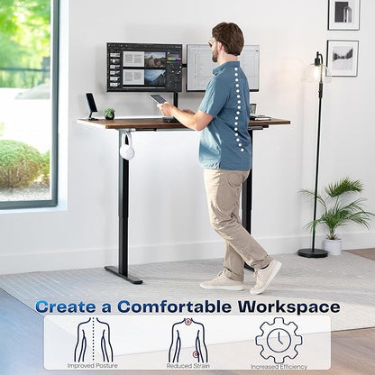 VIVO Electric 60 x 24 in Rustic Standing Desk, Memory Height Adjustment, 1B Series, One-Piece Vintage Brown Top, Black Frame, DESK-KIT-1B6N