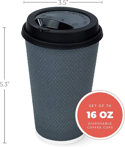To Go Coffee Cups With Lids - 16 oz Disposable Coffee Cup With Lid (60 Set). Large Togo Travel Paper Hot Cups Insulated For Hot, Cold Beverage Drinks, No Sleeves Needed (Dusk Grey)