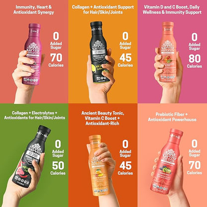Karviva Organic Juice Cleanse & Skin Glowing Pack for Weight Control & Sugar Detox - Ancient Remedies for Gentle Detox & Collagen Boost, Low-Sugar, High Fiber, Prebiotic, Antioxidants & Vitamins, 6 BPA-Free Bottles, 12 oz Each