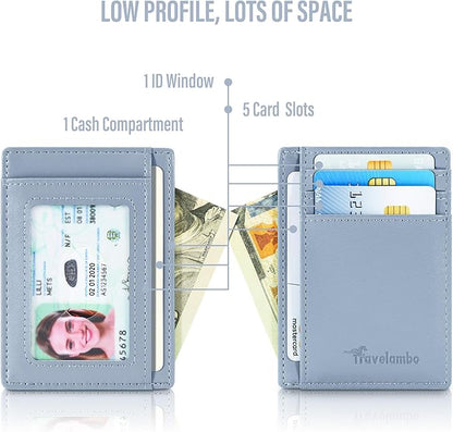 Travelambo Slim Wallet Front Pocket Minimalist Leather RFID Blocking Medium Size