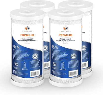 Aquaboon 5 Micron 10 x 4.5 Premium Carbon Filter Cartridge Whole House CTO Block Water Filter Replacement Compatible with FXHTC, CB-BB-10, 4-Pack