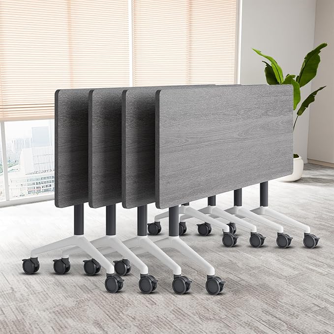 Folding Conference Table On Wheels, Modern Office Conference Room Tables for 6-12 Person Modular Mobile Meeting Table Conference Training Table for Office Classroom(Oak Ash, 47.2IN, 4)