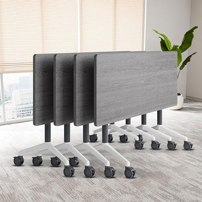 Folding Conference Table On Wheels, Modern Office Conference Room Tables for 6-12 Person Modular Mobile Meeting Table Conference Training Table for Office Classroom(Oak Ash, 47.2IN, 4)
