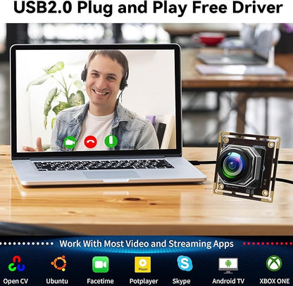 USB Camera Module 5Megapixels 1944P 30fps Color Camera Module with 185Degree Autofocus Fisheye Lens Lightburn Webcam for Linux Mac OS Raspberry pi Widely Used in Industrial Security Monitoring