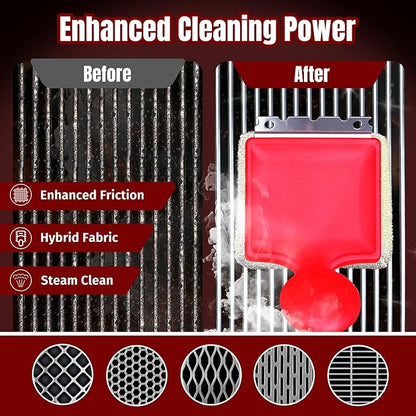 SHINESTAR Steam Grill Brush Bristle Free - Replaceable Cleaning Head with Unique Seamless-Fit Scraper, Durable Safe BBQ Cleaner for Cast Iron, Stainless-Steel & Various Grill Grate Types-Red