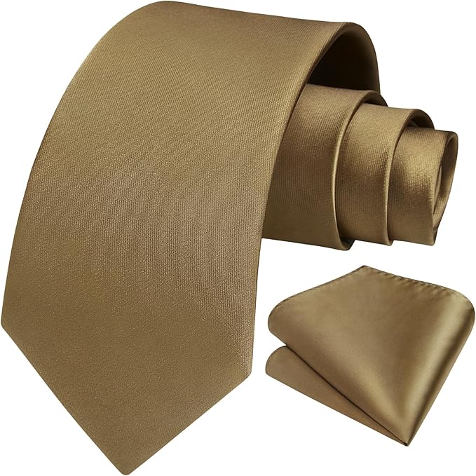 HISDERN Mens Solid Color Ties Formal Satin Necktie and Pocket Square Set Classic Wedding Business Tie & Handkerchief