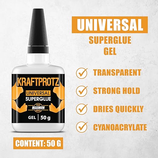 Super Glue Gel – 50 g / 1.75 oz – Extra Strong No-Drip Superglue for Plastic, Metal, Wood & Rubber – Waterproof & Heat Resistant Adhesive – Precision Tip – KRAFTPROTZ