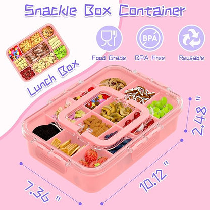 Snack Box Container for Kids - Adjustable 12-Compartment Snack Containers, Reusable Bento Box, Dishwasher Safe, BPA-Free, Perfect for School, Travel, Camping & Picnic, Pink