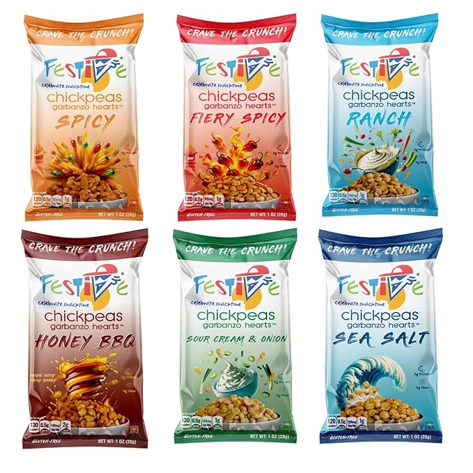 Feel Festive Roasted Chickpeas Variety Snack Pack - Crunchy Balanced Macro Nut Free Healthy Garbanzo Beans - Non-GMO Vegan Soy-Free - Convenient 24 Bags