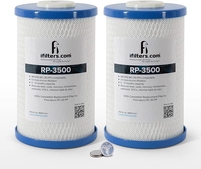 iFilters RP-3500 Carbon Water Filter 2-Pack | 0.5 Micron Coconut Shell Block | Water Filter Replacement Cartridge for Home or RV Use | 1000 Gallon Capacity Each | Reduces Lead, Chlorine, VOCs
