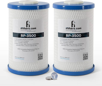 iFilters RP-3500 Carbon Water Filter 2-Pack | 0.5 Micron Coconut Shell Block | Water Filter Replacement Cartridge for Home or RV Use | 1000 Gallon Capacity Each | Reduces Lead, Chlorine, VOCs