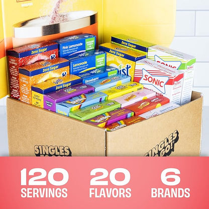 Singles To Go! 120ct Bulk Variety Pack - 20 Different Flavors from Skittles, Sonic, Sunkist, Starburst and More - Sugar Free Drink Mix Packets - Sugar Free Water Flavoring Packets