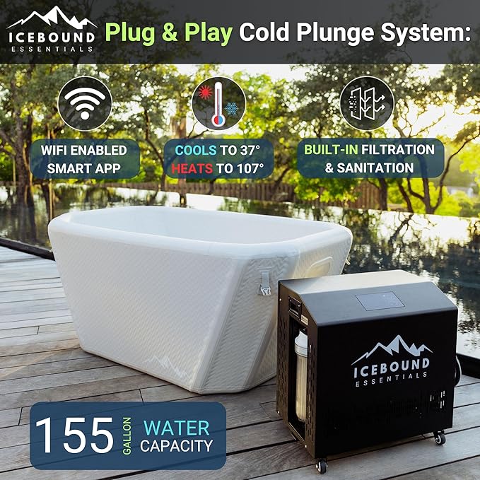 Cold Plunge Tub with Water Chiller - 1HP Efficient Hot and Cold Water Chiller for Ice Bath - Premium Ice Bath Tub with Chiller - WiFi - Filter - Ozone/UV - Ice Bath with Chiller