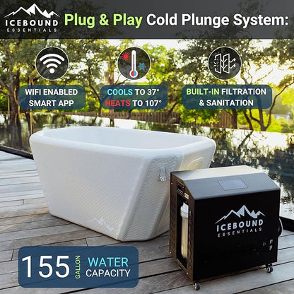 Cold Plunge Tub with Water Chiller - 1HP Efficient Hot and Cold Water Chiller for Ice Bath - Premium Ice Bath Tub with Chiller - WiFi - Filter - Ozone/UV - Ice Bath with Chiller
