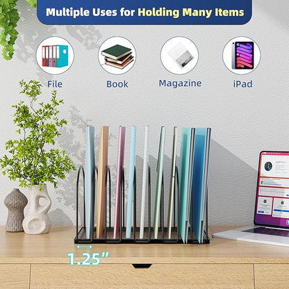 Simple Trending 9 Section Metal File Sorter Organizer for Desk, Vertical File Folder Stand for Home Office, Black