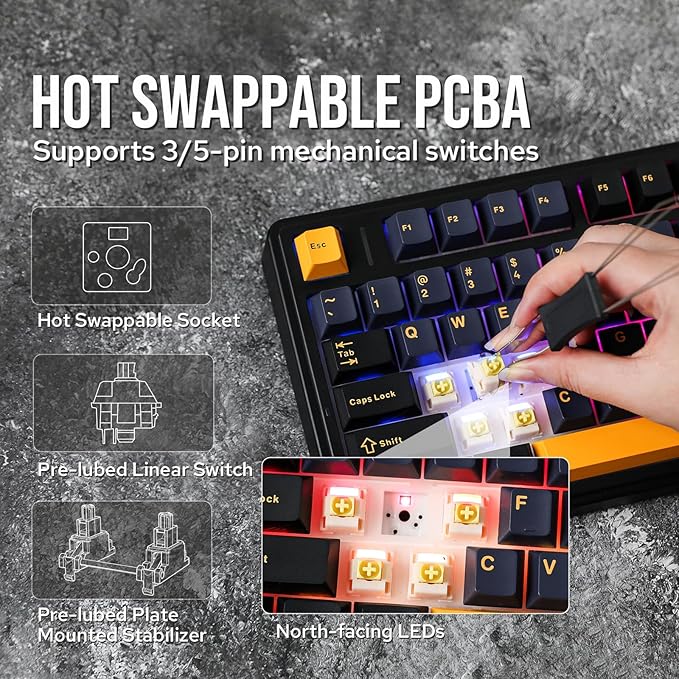 EPOMAKER x Aula F75 Gasket Mechanical Keyboard, 75% Wireless Hot Swappable Gaming Keyboard with Five-Layer Padding&Knob, Bluetooth/2.4GHz/USB-C, RGB (Black, LEOBOG Reaper Switch)
