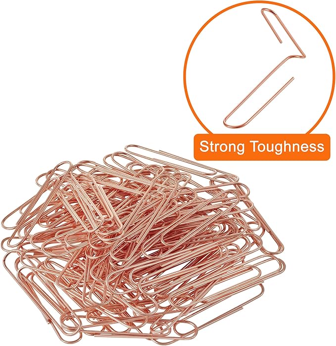 NEEWAY Rose Gold Paper Clips, 200 Count Large Size, 2 Inch Jumbo Paperclips, School and Office Supplies (Pack of 2)