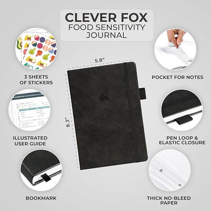 Clever Fox Food Sensitivity Journal – Daily Intolerance & Symptom Log for IBS, Diabetic, Low Fodmap, Elimination Diet – Health Tracker (Black)